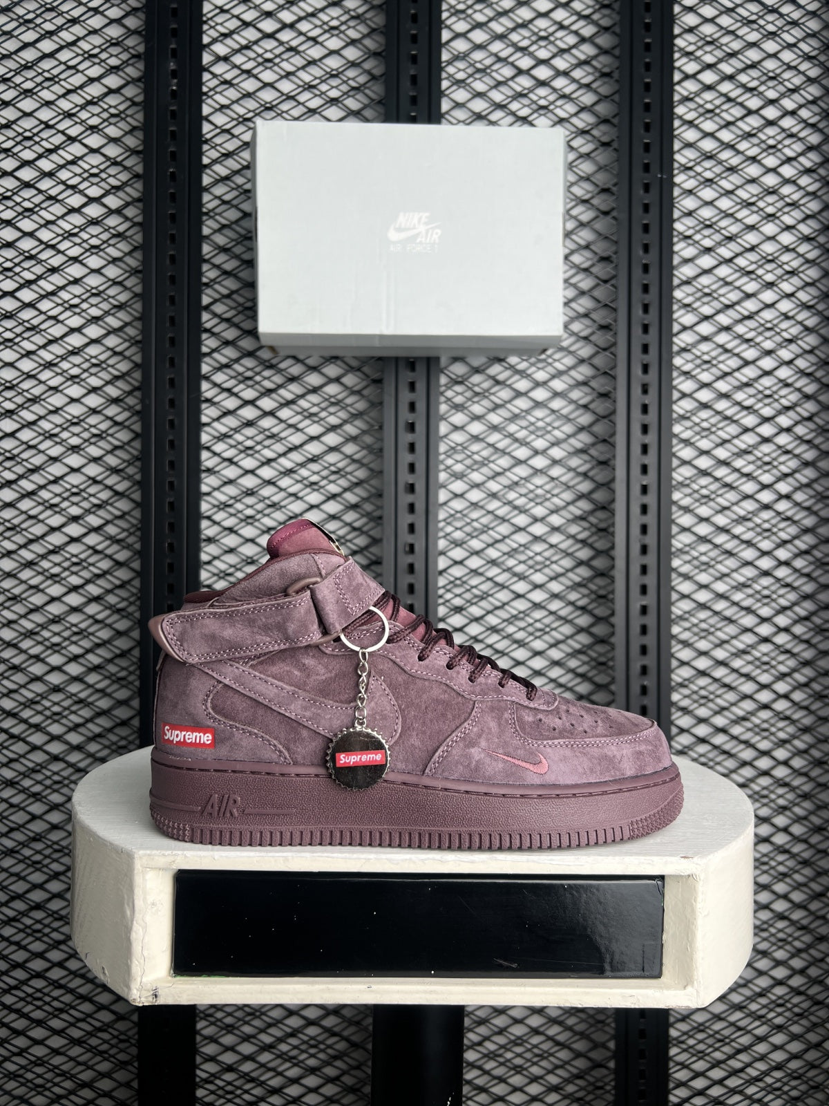 Brushed-finish dusty mauve mid-top trainer with ankle strap