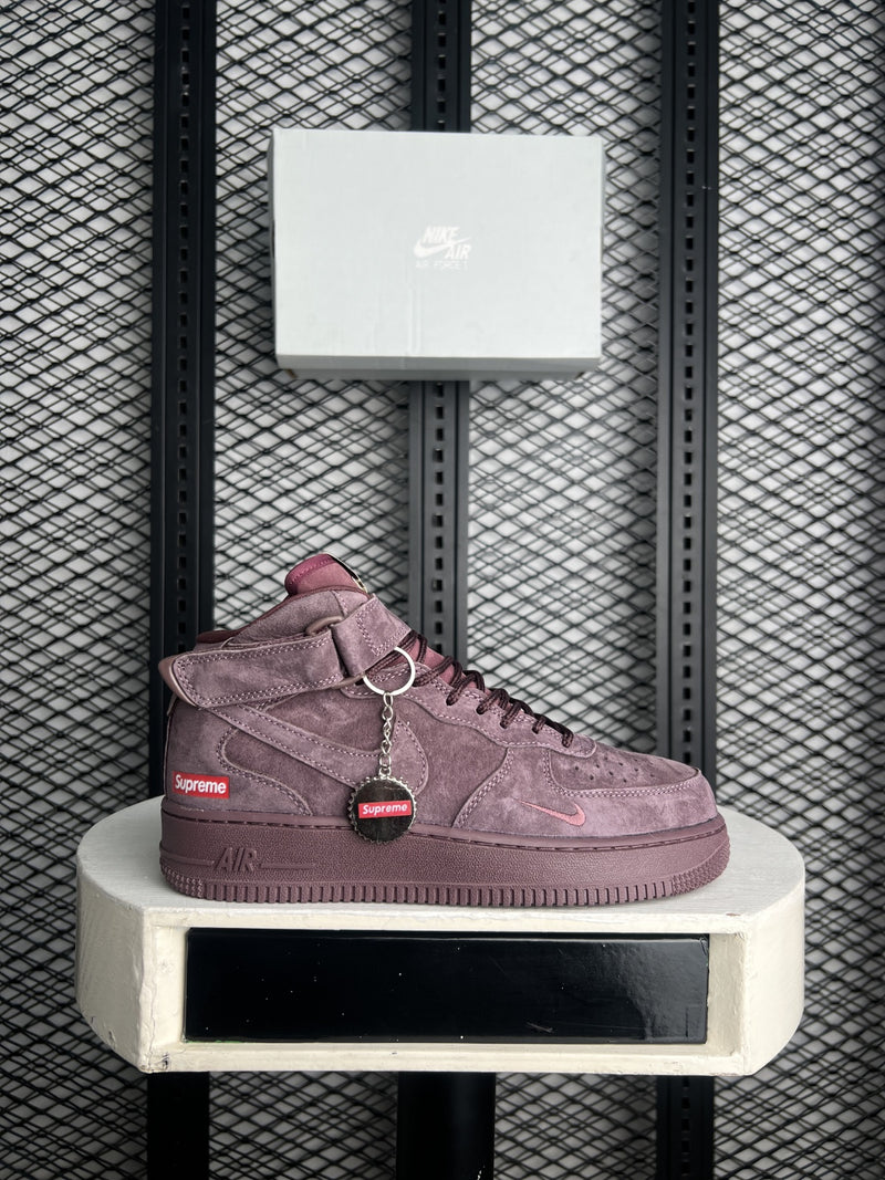 Brushed-finish dusty mauve mid-top trainer with ankle strap