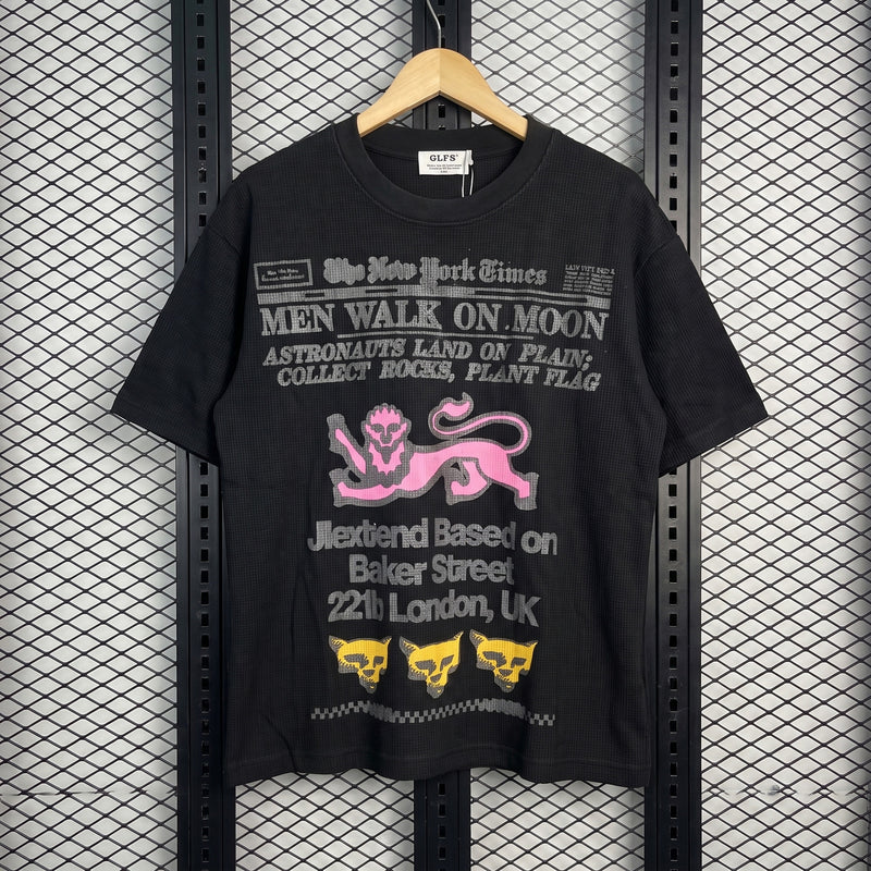 Textured knit graphic short-sleeve t-shirt in black