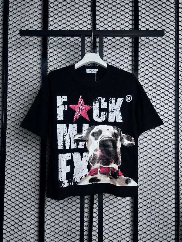 Distressed dog graphic print textured t-shirt in black