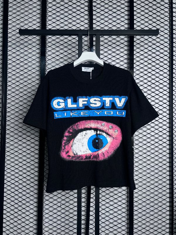 Eye graphic textured knit tee in washed black