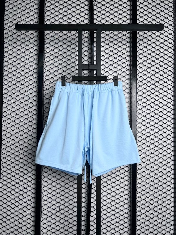 Elastic-waist drawstring sweat shorts in light baby blue