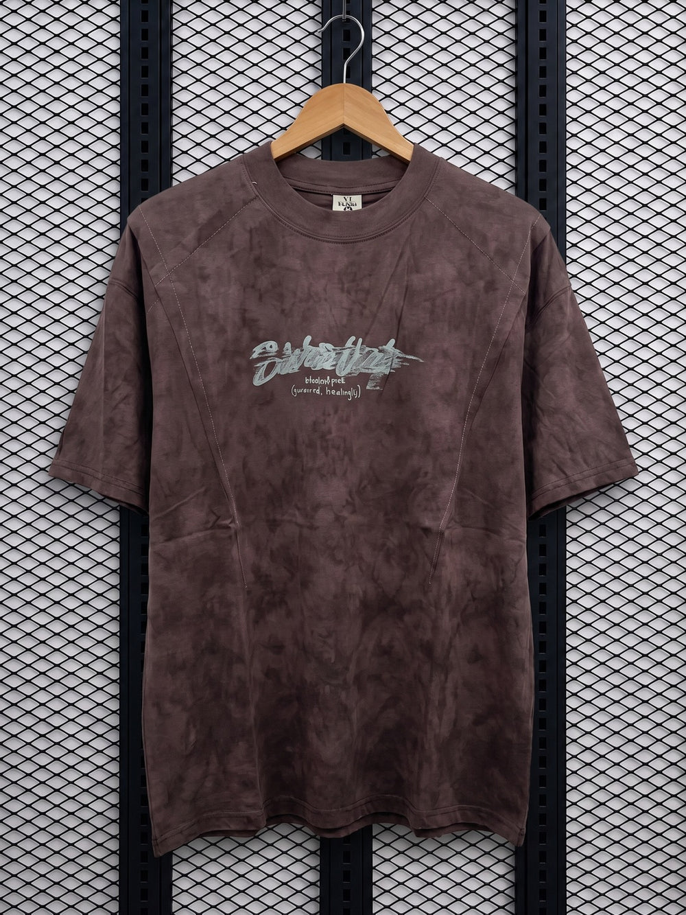 Tie-dye washed cotton short-sleeve T-shirt with panel seams
