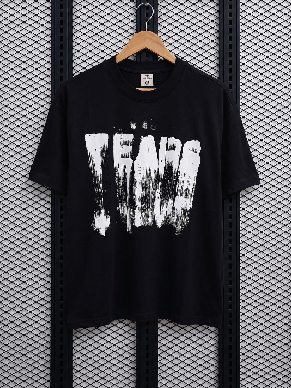 Cotton jersey crewneck tee with distressed front print