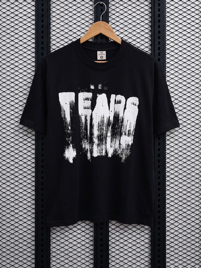 Cotton jersey crewneck tee with distressed front print