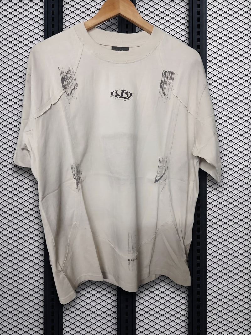 Cotton panelled short-sleeve tee with brushstroke prints