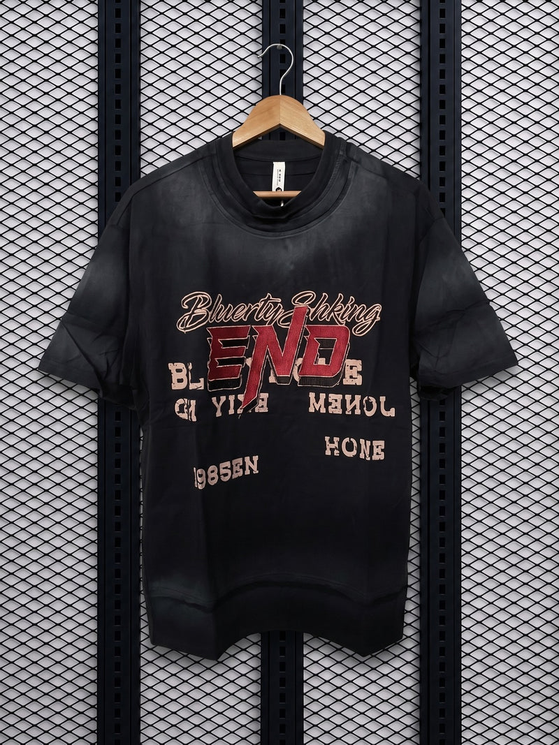 Faded black oversized graphic t-shirt with ribbed neck