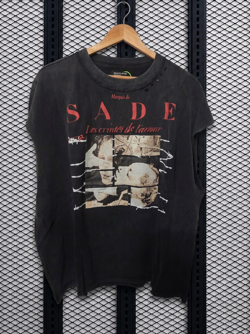 Washed cotton distressed t-shirt with graphic print