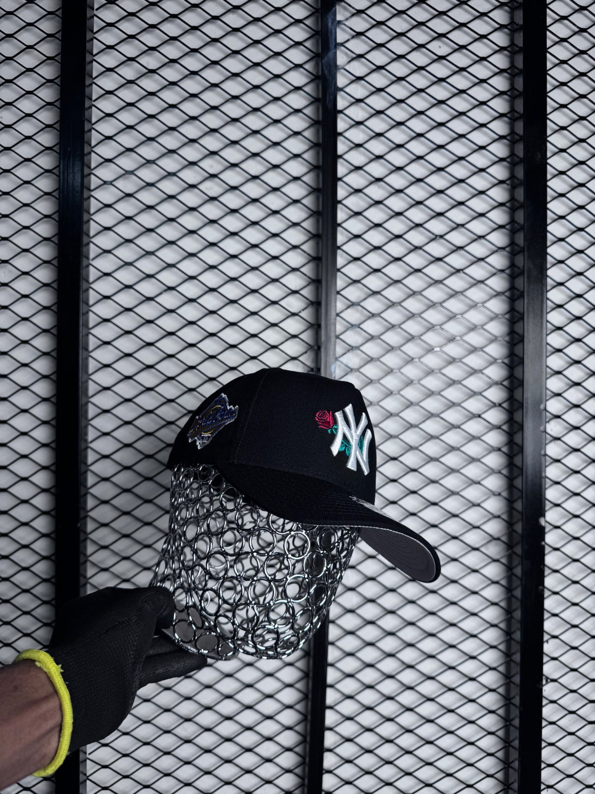 NY cap black red logo white
